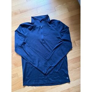 Gaiam Mens Navy Blue Heathered Quarter Zip Pullover Active Top Thumbholes Size M